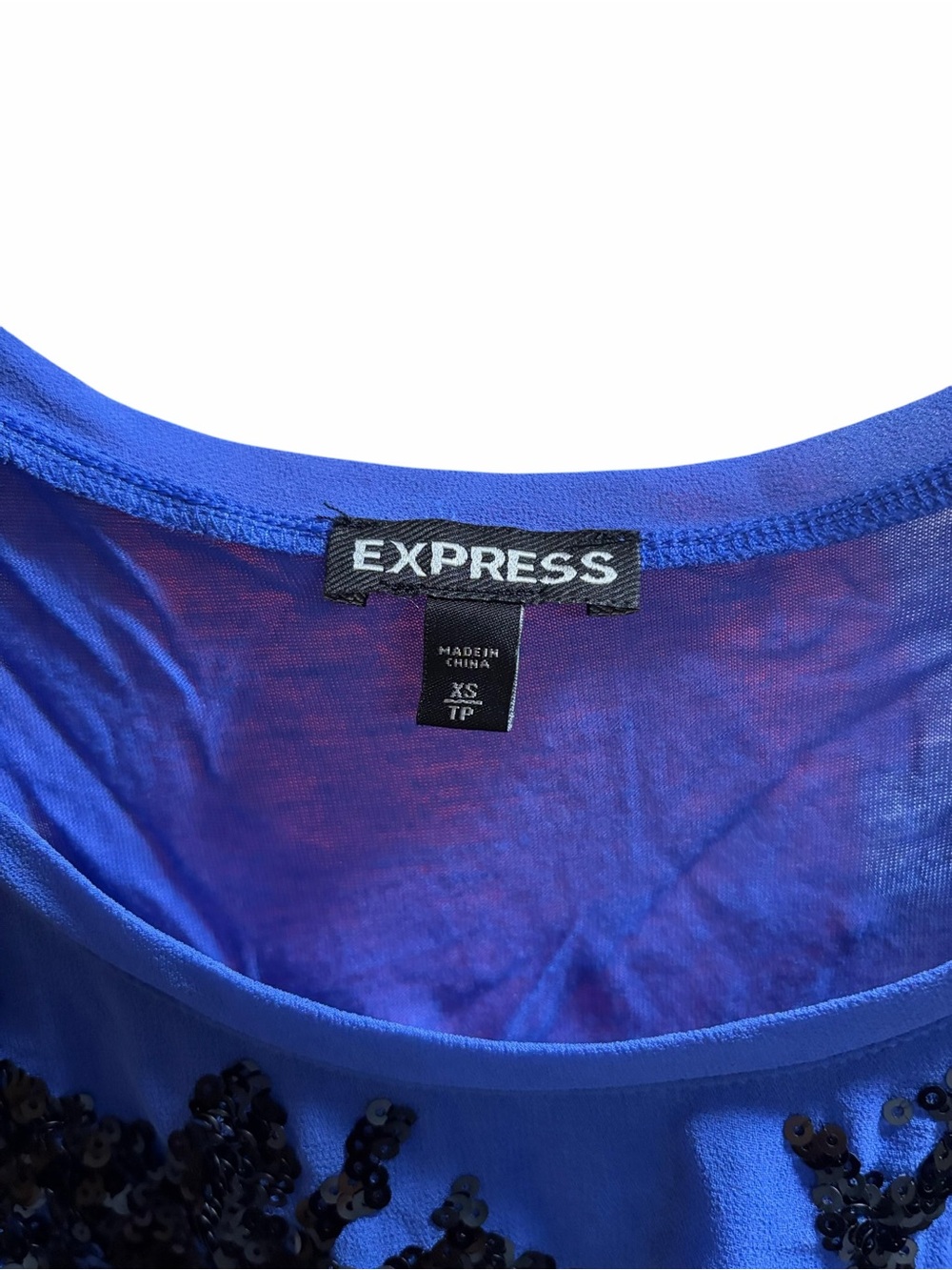 Express Royal Blue Tank with Black Sequin Floral Detail - Picture 2 of 2